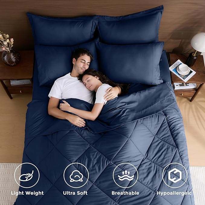 HEVUMYI Navy Blue King Comforter Set - Image 2