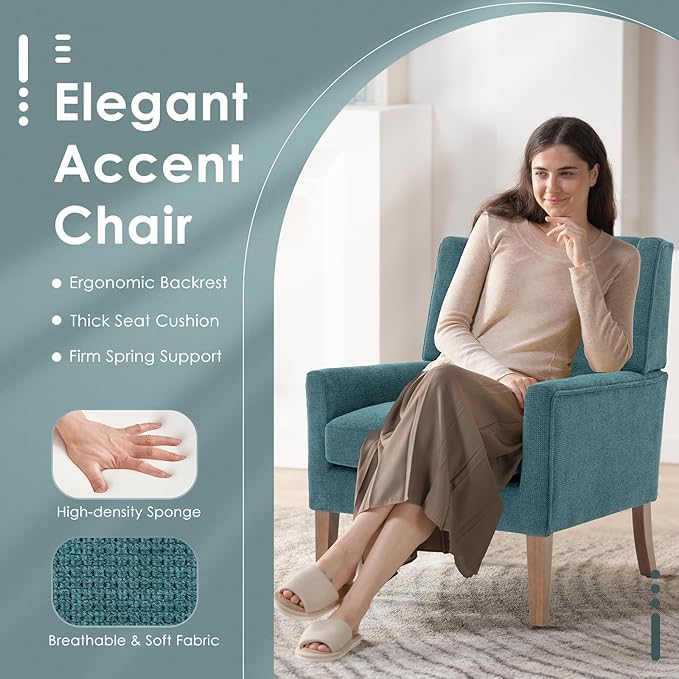 COLAMY Modern Wingback Living Room Chair, Upholstered Fabric Accent Armchair - Image 3