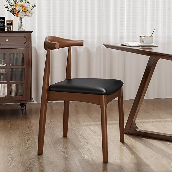 Solid Wood Dining Chair with Walnut Finish Mid Century Modern Upholstered PU by AIWOPET