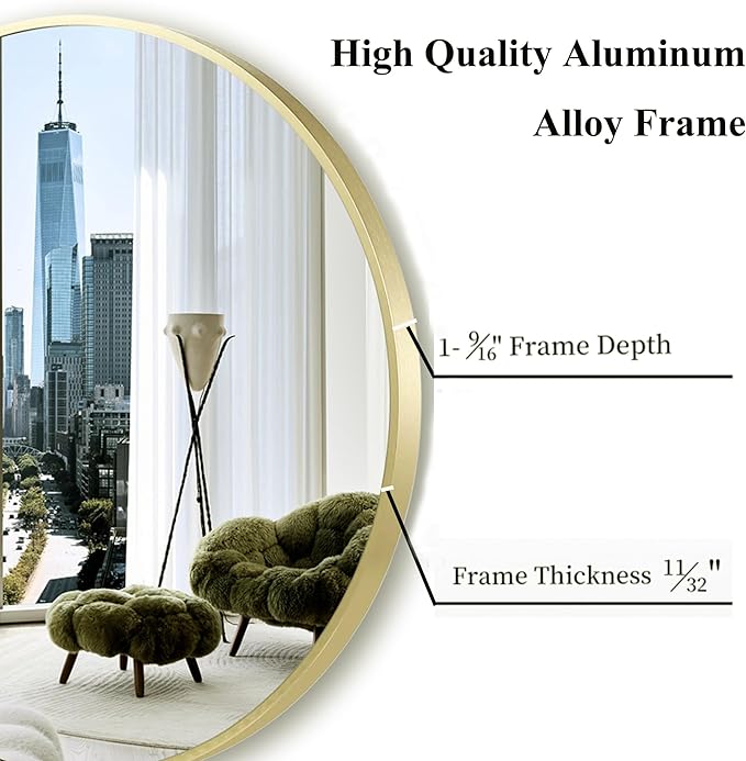 Large Round Gold Mirror 36 inch, Matte Gold Circle Mirror - Image 3