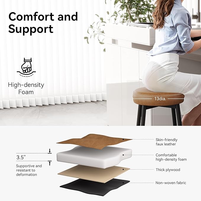 Counter Height Bar Stools, Upholstered Faux Leather Kitchen Counter Stools - Image 4