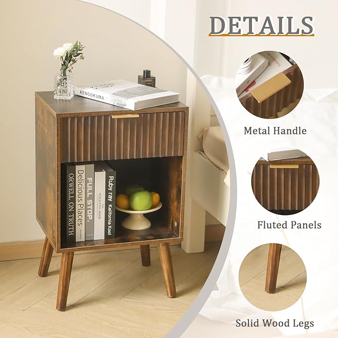 Mid Century Modern Nightstand, Wood Bedside Table - Image 5