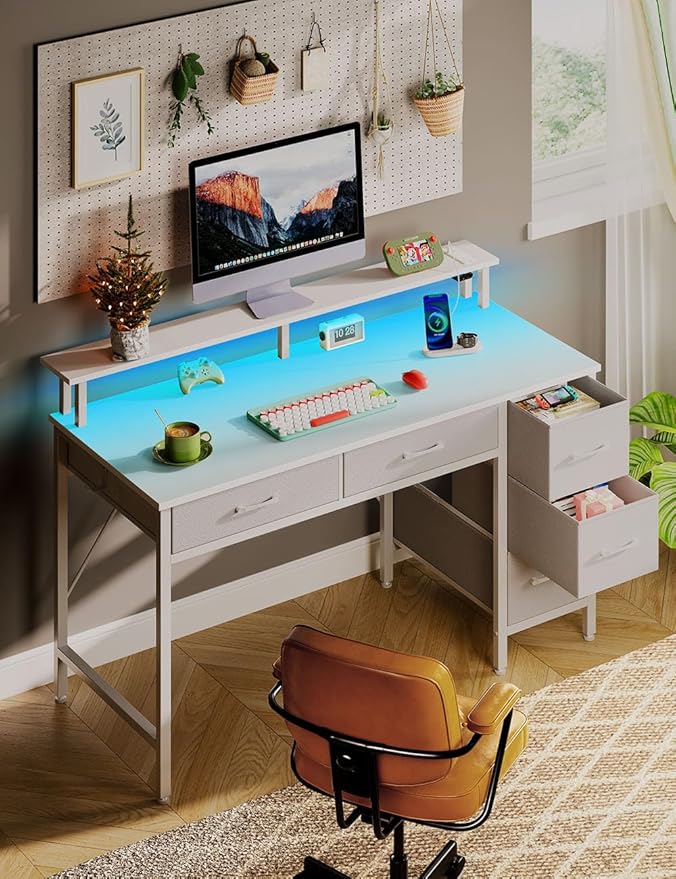 Seventable Computer Desk with Power Outlets & LED Light, 47 inch Home Office - Image 4