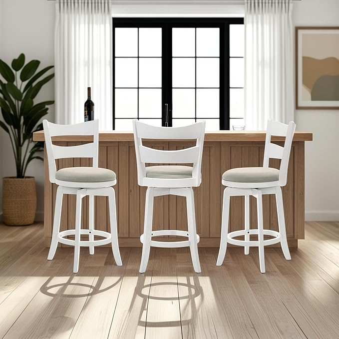Armen Living Blair 30 in. Matte White Bar Height Rubberwood Swivel Barstool - Image 8