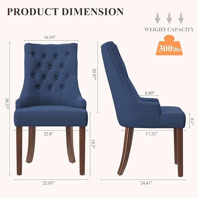 COLAMY Wingback Upholstered Side Dining Room Chairs Set of 2, Fabric Dining - Image 2