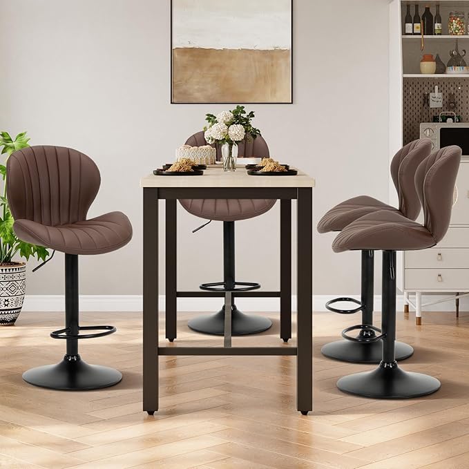 COLAMY Bar Stools Set of 6, Modern Swivel Bar Chairs, Adjustable Faux Leather - Image 6