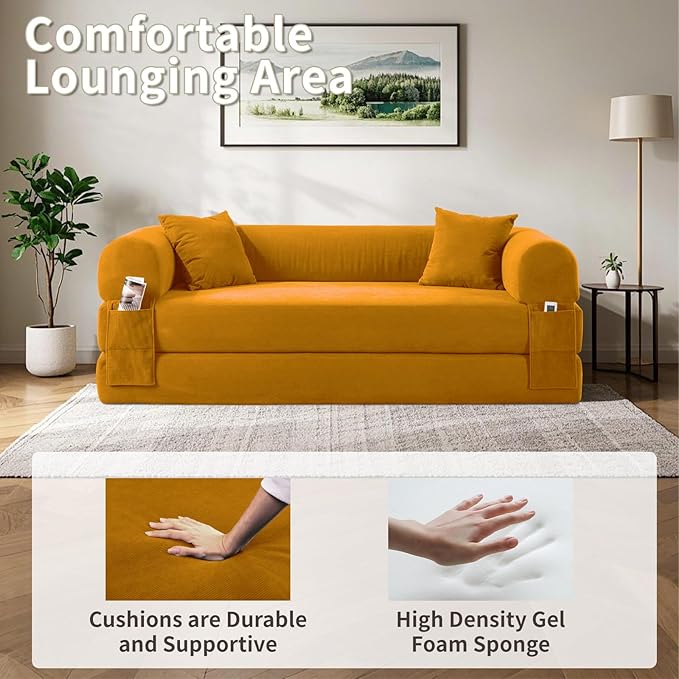 80" Convertible Sofa Bed, 3-in-1 Corduroy Folding Pull Out Couch - Image 3