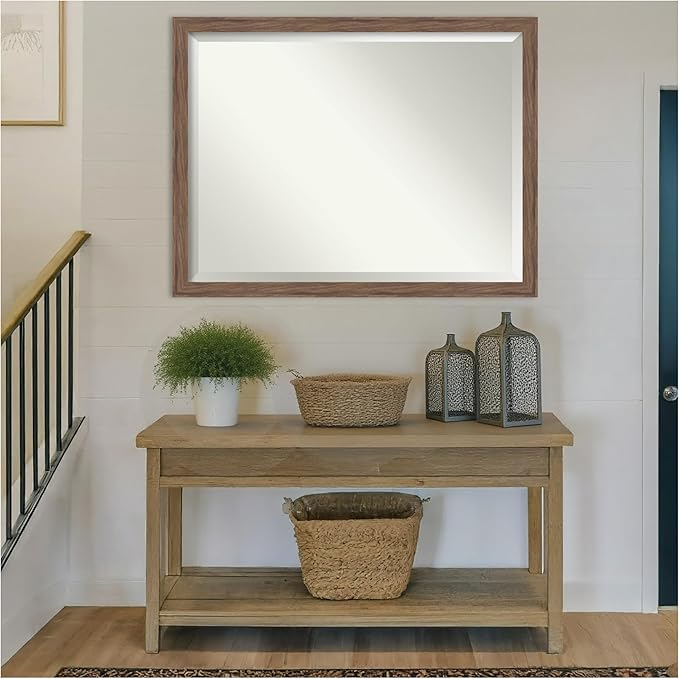 Amanti Art Brown Wall Mirror 33x43 Pia Medium Brown Narrow Rectangle Bathroom - Image 5