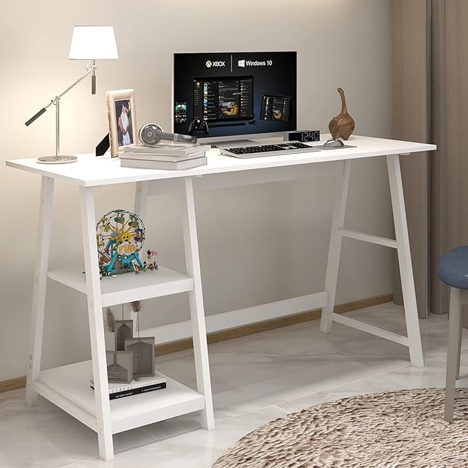 Natwind 51" White Desk with 2-Tier Storage Shelves, Home Office Computer Desk - Image 6