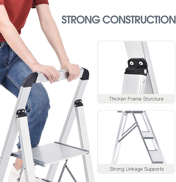 KINGRACK Aluminium 3 Step Ladder, Lightweight Step Stool - Image 5