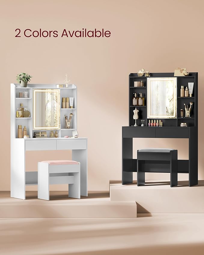 VASAGLE Vanity Desk with Mirror and Lights, Makeup Vanity with Upholstered - Image 6