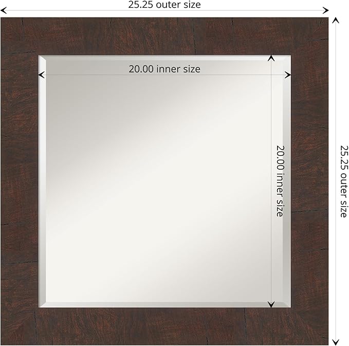 Amanti Art Brown Wall Mirror 25x25 Wildwood Brown Square Bathroom Mirror - Image 4
