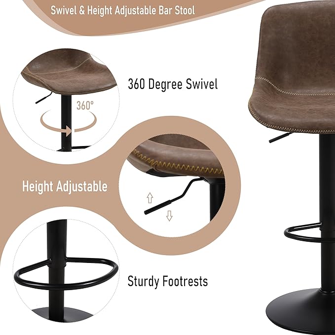 Bar Stools Set of 2, Swivel Counter Height Barstools - Image 6