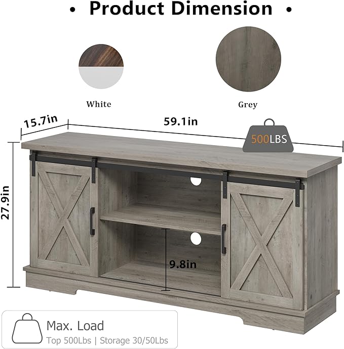 CABIHOME Farmhouse Tv Stand for 65 Inches TVs, Entertainment Center - Image 2