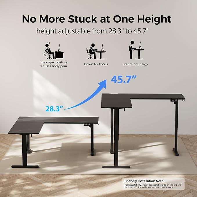 Agilestic 63 x 55 Inch L Shaped Standing Desk Adjustable Height, Corner - Image 5