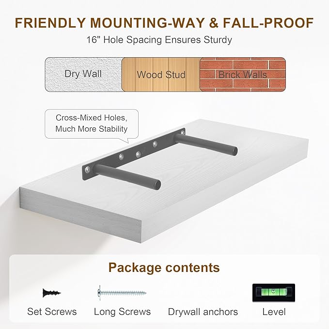 Fun Memories White Floating Shelves 36 Inch Long, 8 Inch Deep Floating Shelf - Image 7