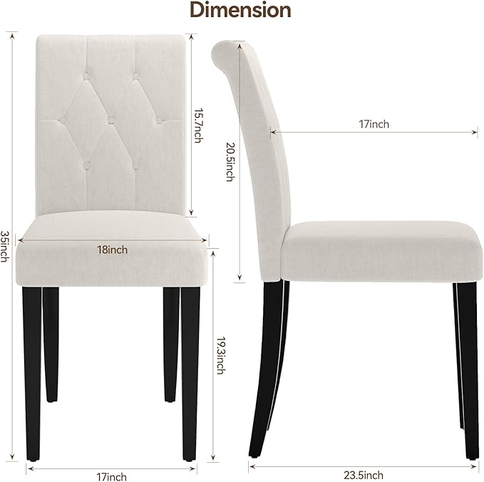 Upholstered Dining Chairs Set of 2, Modern Button Tufted Parsons Design - Image 2