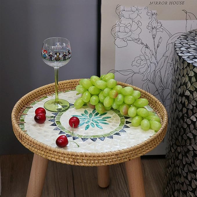 Rattan Round Side Table, Handmade Rattan Tray - Image 4