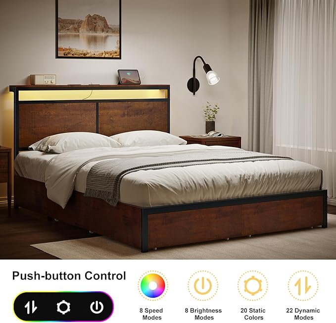 Queen Bed Frame with Storage Headboard and 4 Drawers Bed Frame Queen Size with - Image 4