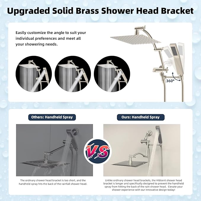 Hibbent All Metal 12'' Rainfall Shower Head, Dual Shower Head Combo, High - Image 2