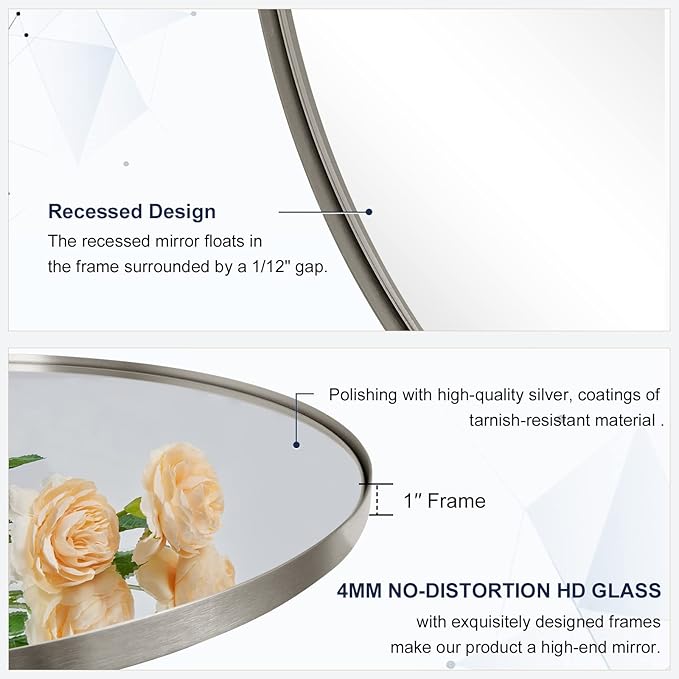 ANDY STAR Round Bathroom Mirror, 24’’ Brushed Silver Round Bathroom Mirrors in - Image 6