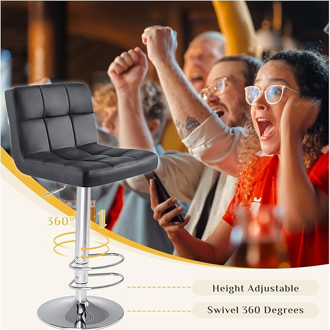 DUMOS Bar Stools Set of 2, Armless Adjustable Swivel Barstools, PU Leather - Image 6