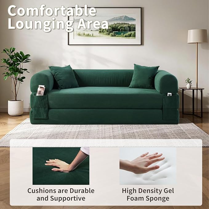 80" Convertible Sofa Bed, Corduroy Deep Seat Folding Pull Out Couch - Image 4