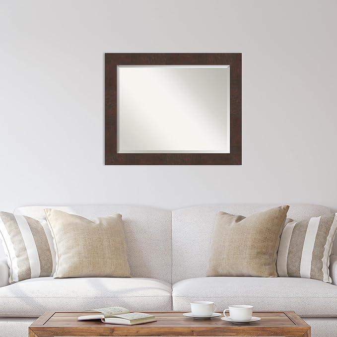 Amanti Art Brown Wall Mirror 27x33 Wildwood Brown Rectangle Bathroom Mirror - Image 5