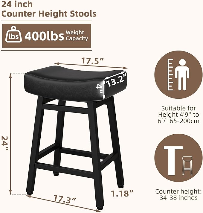 Counter Height Bar Stools Set of 3, 24 Inch Backless BarStools - Image 2