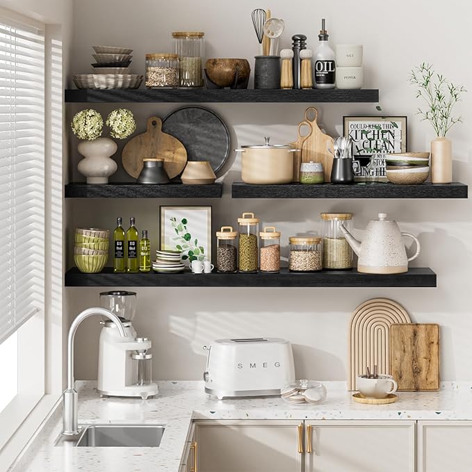 Heimlove 12" Deep Black Floating Shelves - Image 7