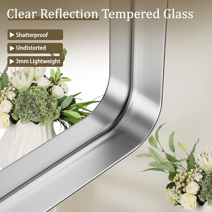 Bathroom Mirror 30x48 inch, Modern Round Corner Bathroom Vanity Mirror - Image 2