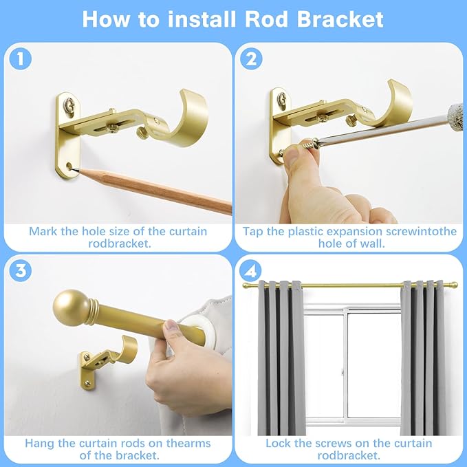 Curtain Rods for Windows 16 to 120 Inches, Curtain Rod Max Adjustable Length of - Image 4