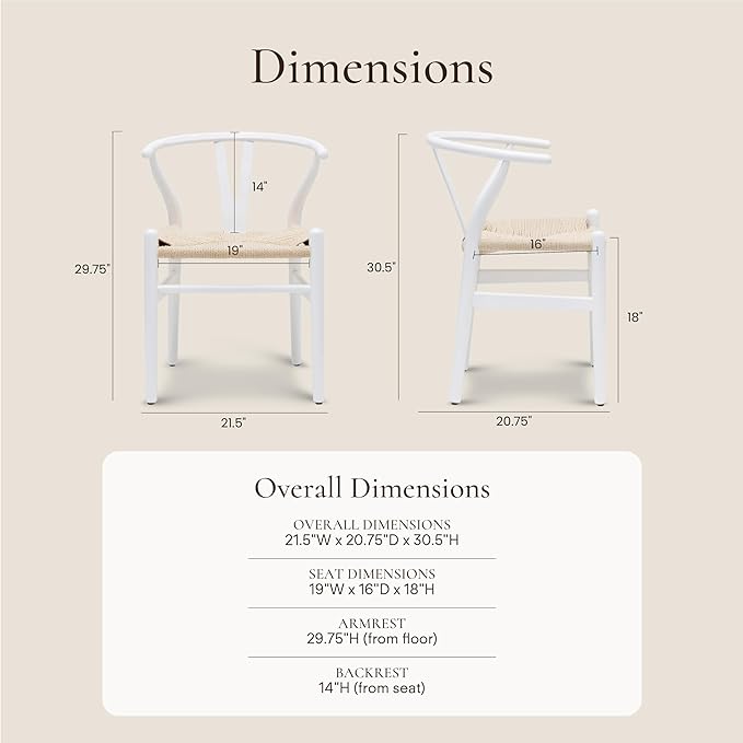 POLY & BARK Weave Dining Chairs – Mid-Century Modern Wishbone Dining Chairs - Image 3