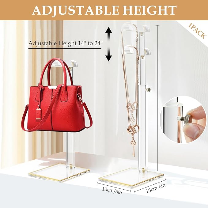Purse Stands, Acrylic Purses Display Stand, 14“-24” Height Adjustable Handbag - Image 2