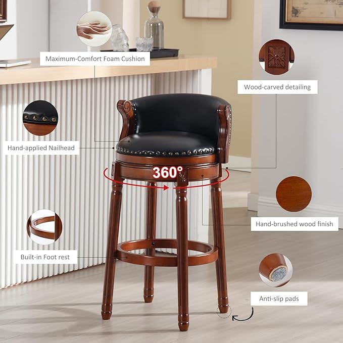 Cow top Leather Wooden Bar Stools, 29.5" Bar Height Bar Chair - Image 9