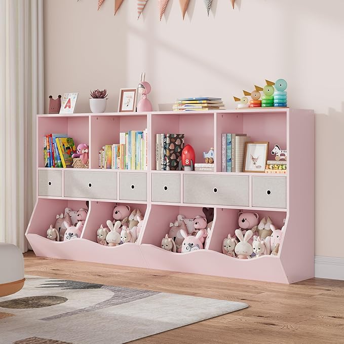 IDEALHOUSE 7-Cubby Large Kids Toy Storage Organizer, Children Wood Bookcase and - Image 8
