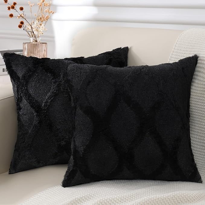 decorUhome Throw Pillow Covers 22x22 Inch Set of 2, Soft Plush Faux Fur Wool by decorUhome