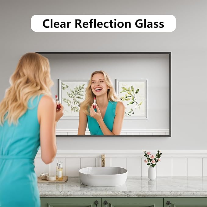 Koonmi Bathroom Mirror 30x48 Black Bathroom Wall-Mounted Mirrors, Modern Vanity - Image 2