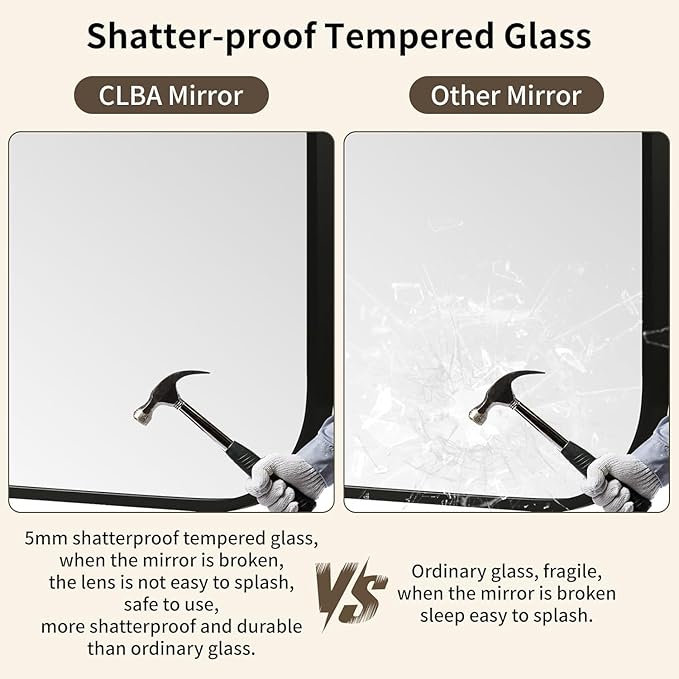Black Bathroom Mirror, 24x32 Inch Aluminum Frame Rectangle Mirror, Tempered - Image 4
