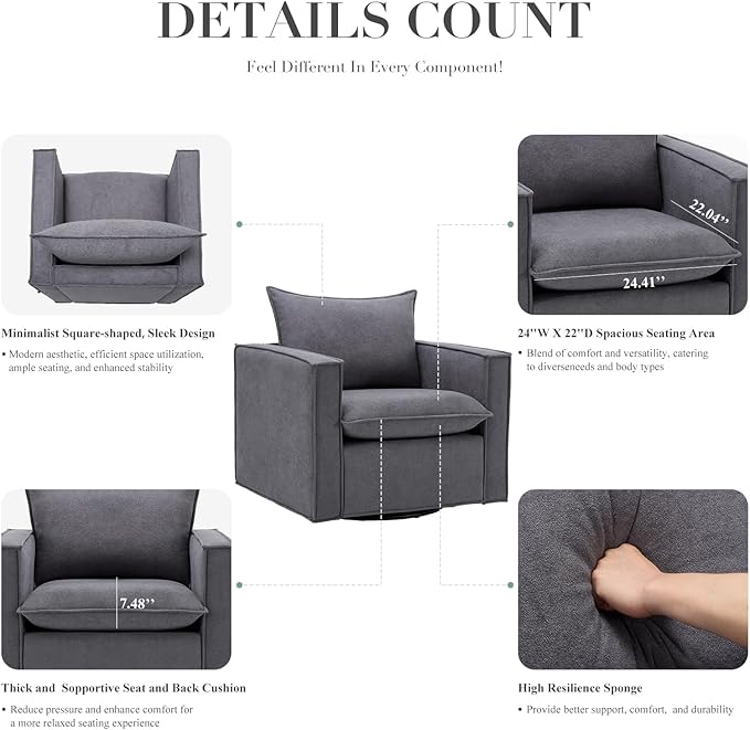 COLAMY Swivel Accent Chair Set of 2, 34 Inches Wide Upholstered Arm Chair - Image 3