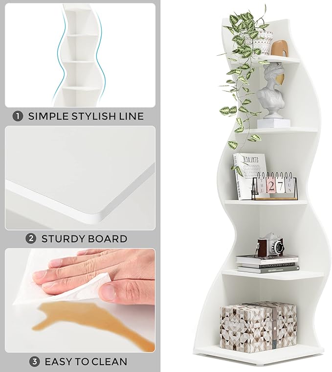 Tribesigns Corner Shelf, Modern 5-Tier Wall Corner Bookshelf Set of Two - Image 7