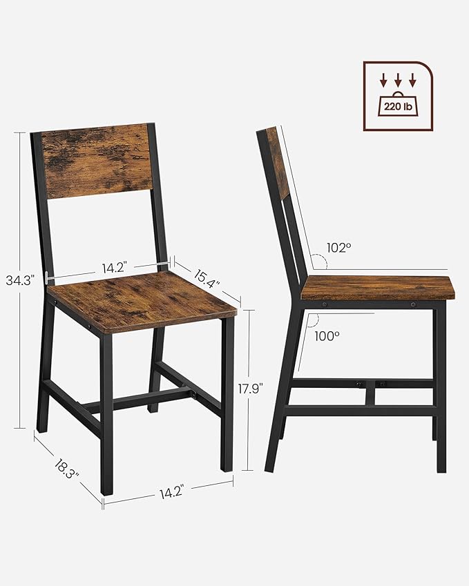 VASAGLE Dining Chair Set of 4, Rustic Wood Chairs - Image 2