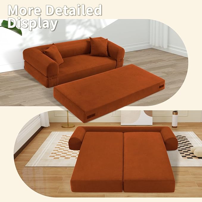 80" Convertible Sofa Bed, 3-in-1 Corduroy Folding Pull Out Couch - Image 5