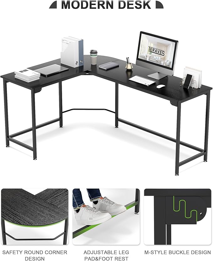 Teraves Modern L Shaped Gaming Desk 66'' Corner Computer Desk - Image 4