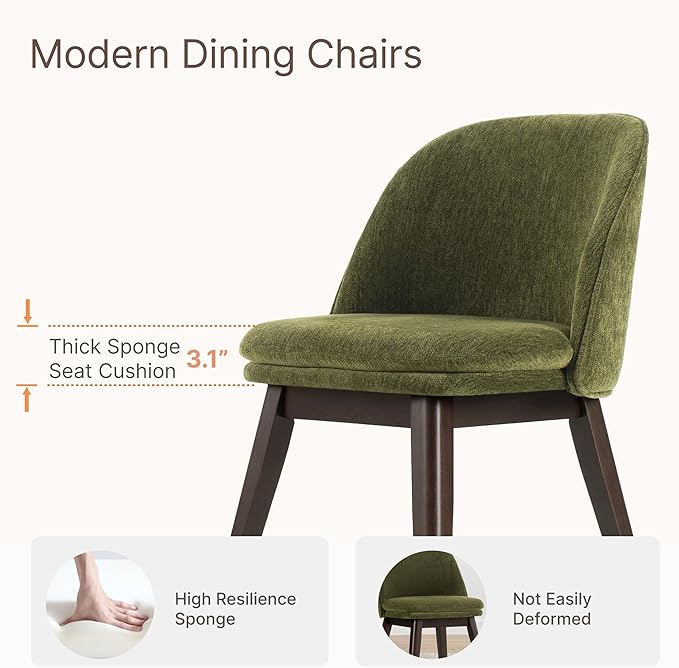 Wooden Dining Chairs Set of 2, Fabric Upholstered Modern Dining Room Chairs - Image 4