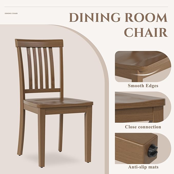 COLAMY Wooden Dining Chairs Set of 4, Solid Rubberwood Kitchen & Dining Room - Image 4
