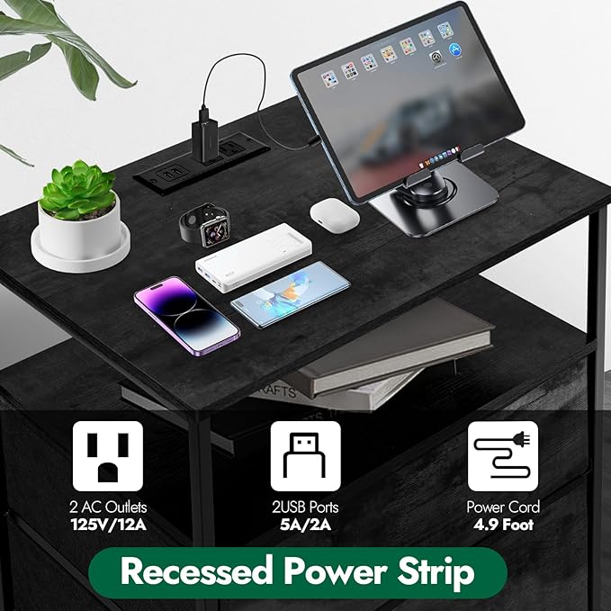 3 Drawers Dresser with Charging Station, 24 Inch Wide LED Night Stand Set 2 - Image 6