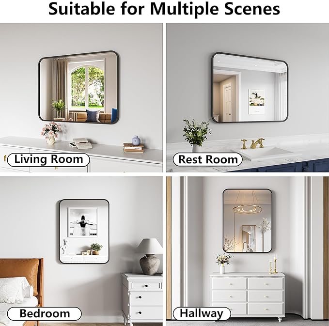 Bathroom Mirror, 28X32 Inch Black Metal Framed Mirror - Image 4
