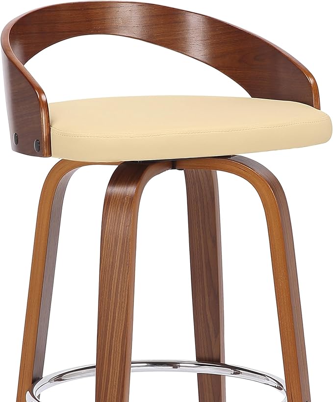 Armen Living Sonia 26" Counter Height Swivel Cream Faux Leather and Walnut Wood - Image 8