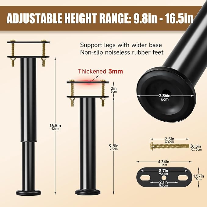 4Pcs Metal Adjustable Height Center Support Leg - Image 2
